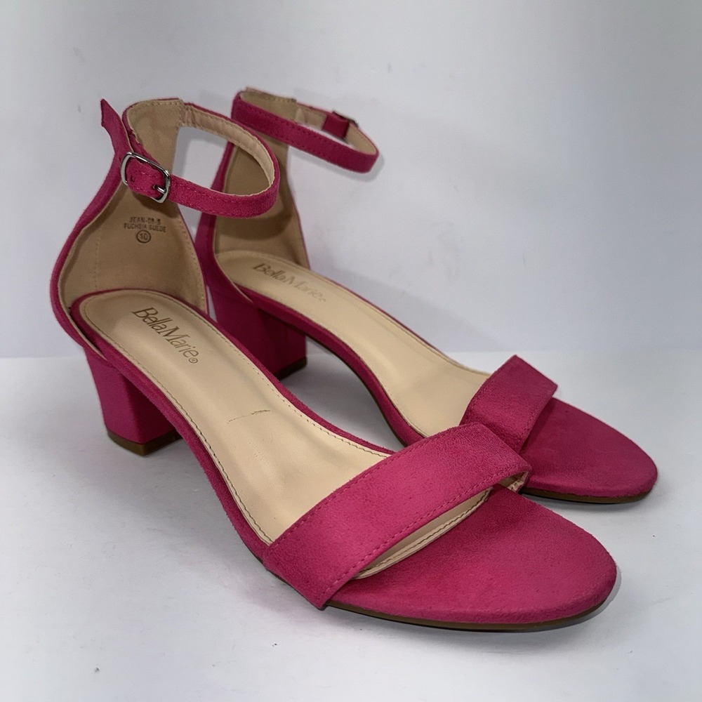 Bella Marie Jean-08 S Fuchsia Pink Suede Open Toe Block Heeled Sandals Size 10